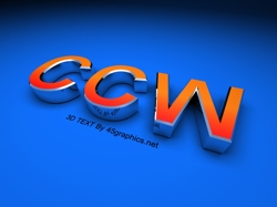 3d logo design for CCW. background color blue. 3d Studio Max was used to create this 3d text.