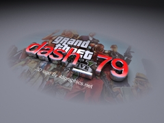 3d logo design for dash_79. font color Gradient red to white. background property of grand theft auto. Arial bold font used.