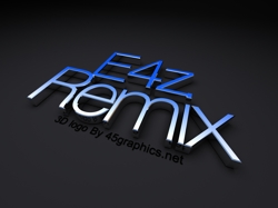 3d logo design for e4z remix. font color gradient blue to white. Background color #333