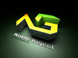 3d logo design for Noble Reject. gradient colors green to yellow with a dark green background. 3d studio was used to create this logo in 3d.