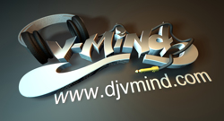 Dj V-mind 3d logo created to 3d for marketing material.