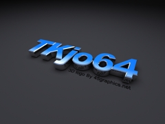 3d logo for TLjo64 a gamer. Front face color gradient -> blue to #fff. Font Arial Black Italic